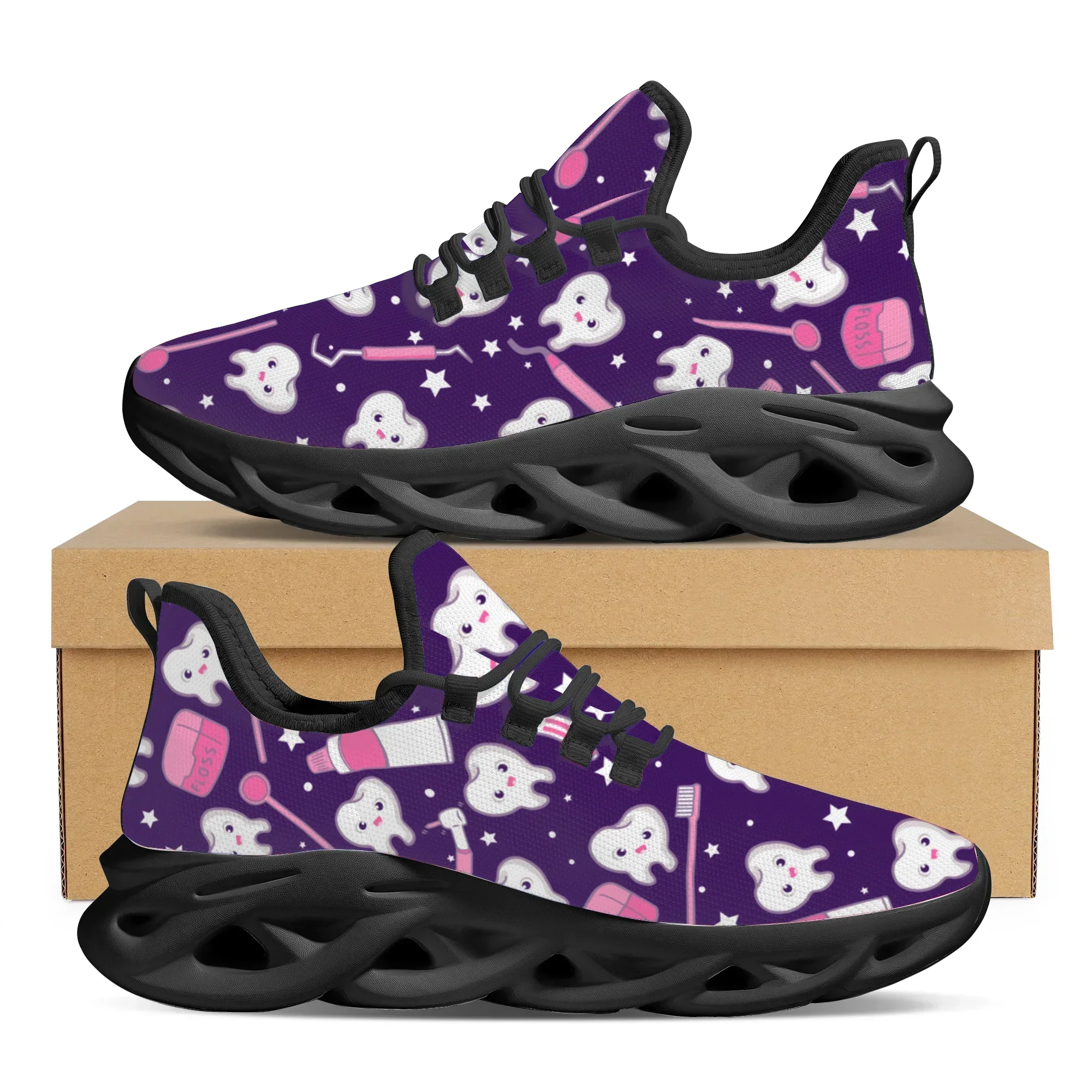 Shock Absorbing Comfort Lace Up Sneakers Cute Teeth Dental Equipment Brand Design Casual Walking Shoes Wild Trendy Flats Shoes
