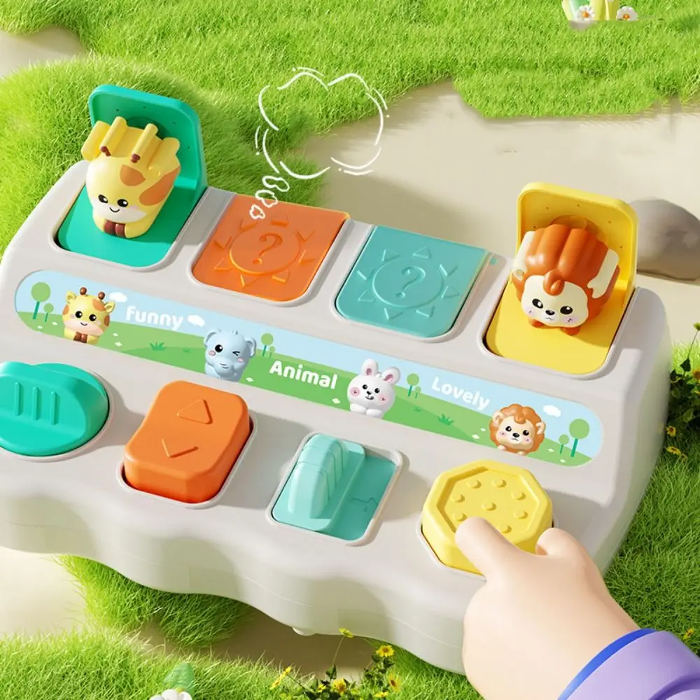 Montessori Peekaboo Switch Box Button Toy Colorful Animal Sensory Toy Cartoon Animals Giraffe Interactive Animal Toy Box