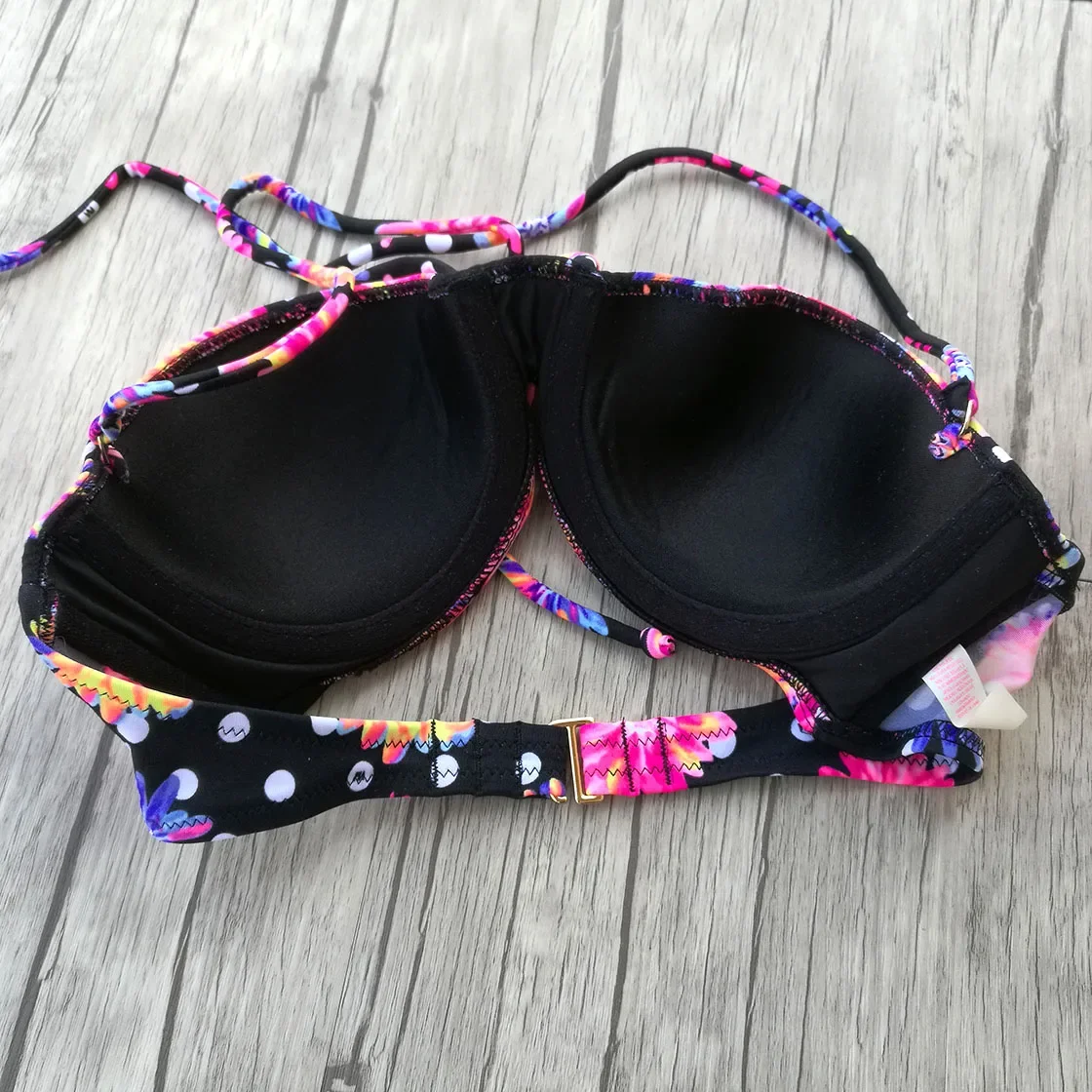 Women Bikini Black flowers Printing Bra Sexy Swimsuit  Push Up Swimwear Biquini Underwire Sexy Secret Bikinis Mix top or bottom