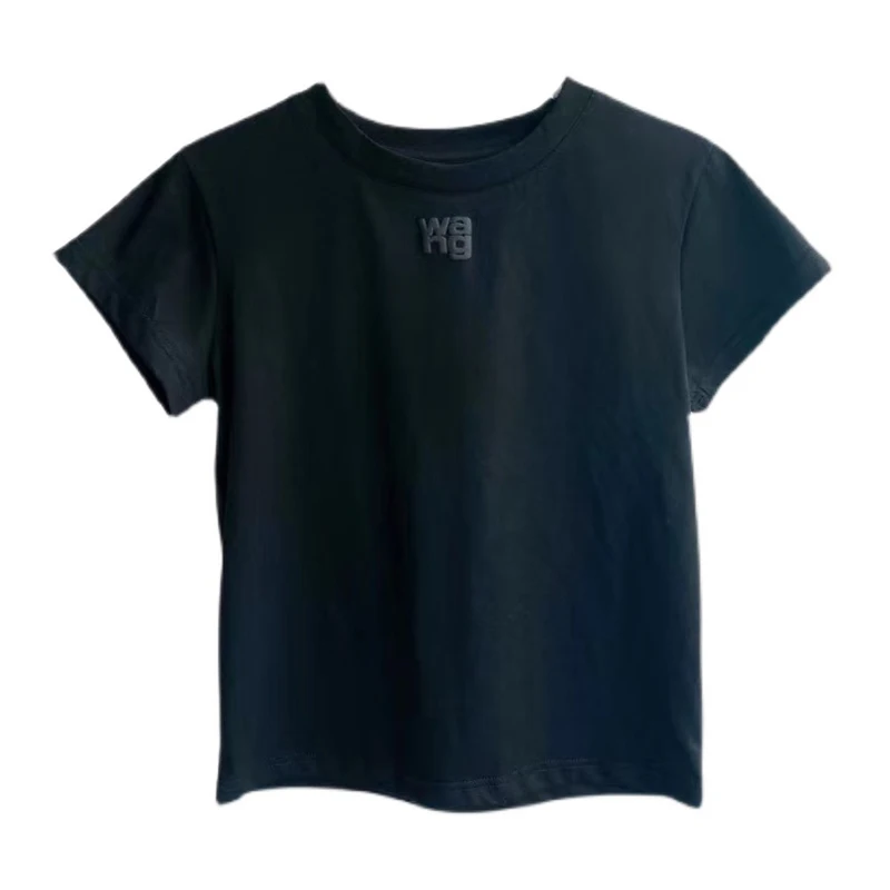 เสื้อยืดผู้หญิงทรงเข้ารูป สีพื้น เรียบง่าย สไตล์ลำลอง น่ารัก แขนสั้น คอลเลคชั่นฤดูใบไม้ผลิ/ฤดูร้อน 2024