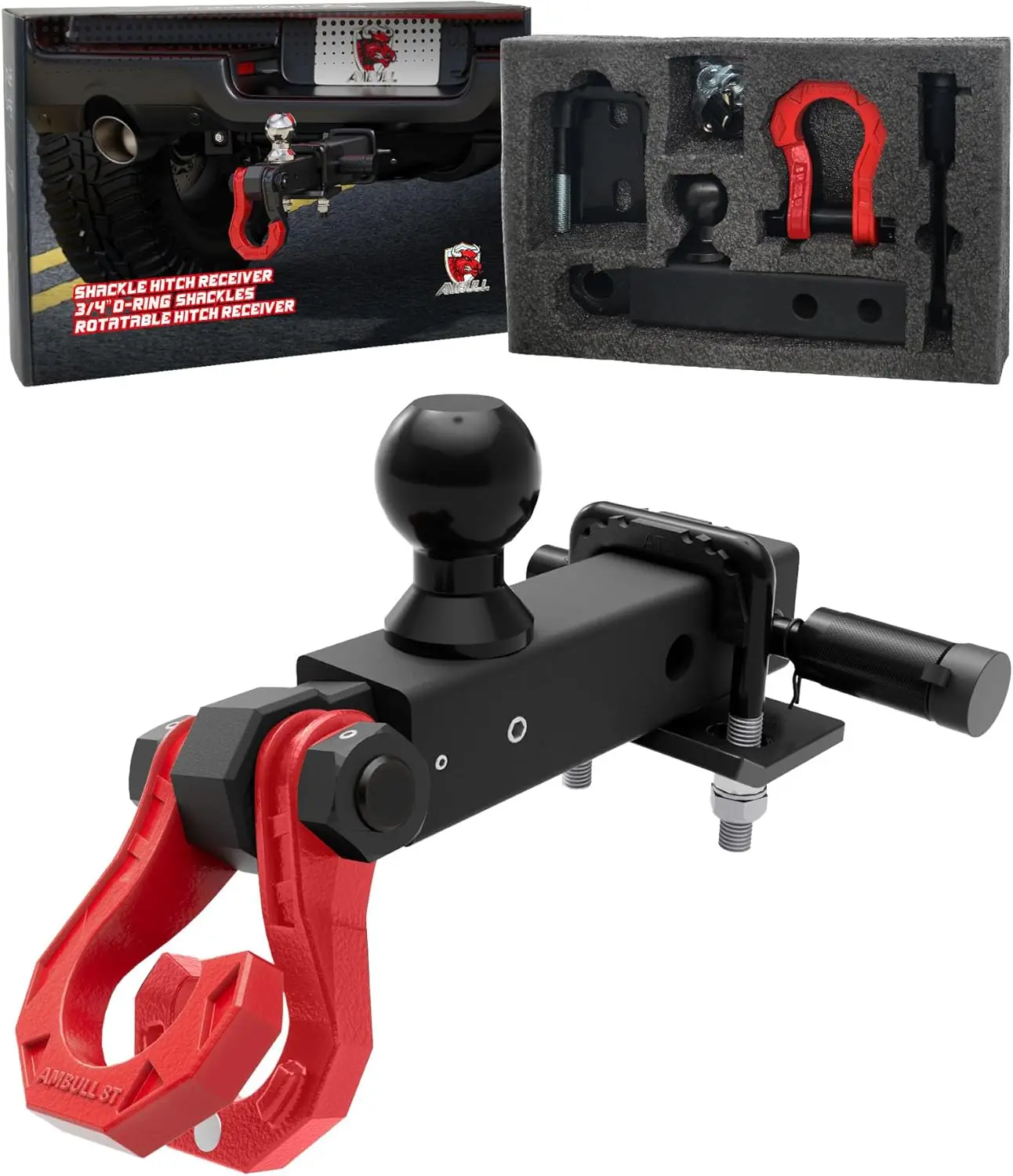 

Rotatable D Ring Separate Shackle Trailer Hitch Receiver & 2-Inch Ball Mount, 3/4" Shackle with 2" Towing Ball Mounts, 23T/50706