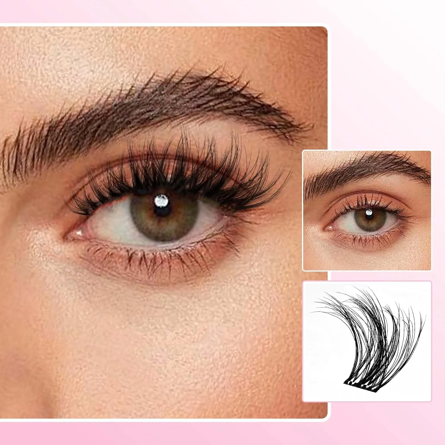 3D 셀프 접착식 클러스터 속눈썹, 접착제 필요 없는 DIY 개별 속눈썹 연장, 자연스럽고 부드러운 속눈썹, 접착제 불필요, 분할형 속눈썹