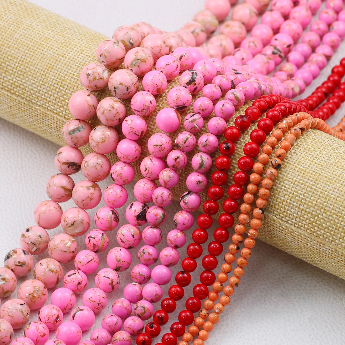 4/6/8/10/12mm Rot Rosa Blumen Muschel Stein Runde Spacer Lose Perlen für Schmuckherstellung Perlenarmbänder DIY Ohrringe Zubehör