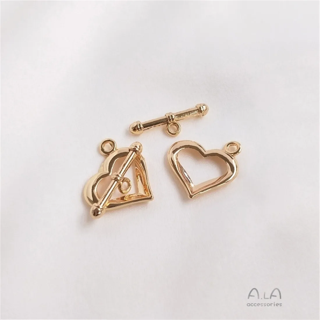 14K Genuine Gold Crown Cat Heart-Shaped OT Buckle, DIY Handmade Pulseira, Colar de Conexão De Jóias, Acessório, B860