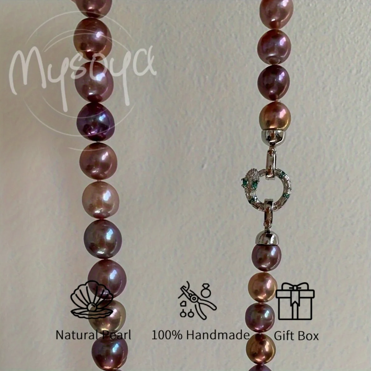 

MYSOYA 10-12 мм Эдисон жемчужно-розовое фиолетовое пресноводное ожерелье с подарочной коробкой идеальный подарок на свадьбу, день рождения, Рождество, Новый год