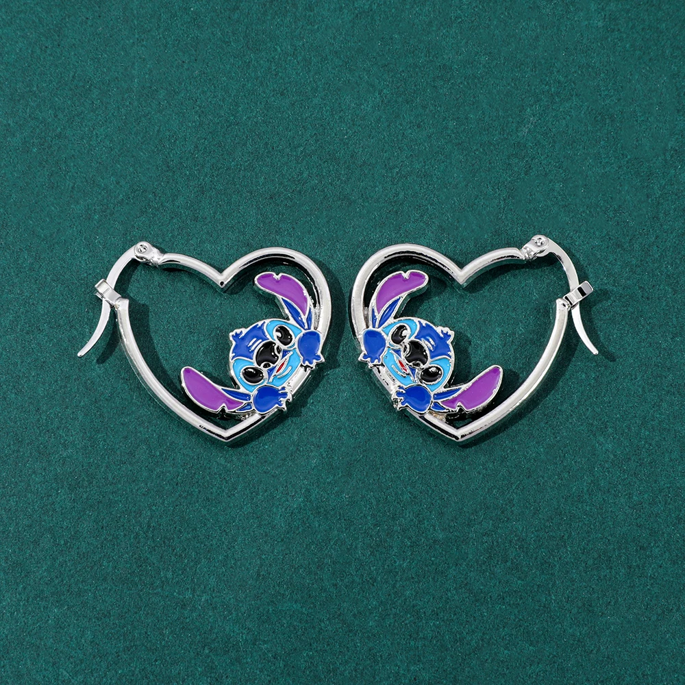

Disney Stitch Love Heart Hollow-Out Enamel Pendant Creative Cute Anime Earring Unique Fashion Gift for Stitch Fans Unisex