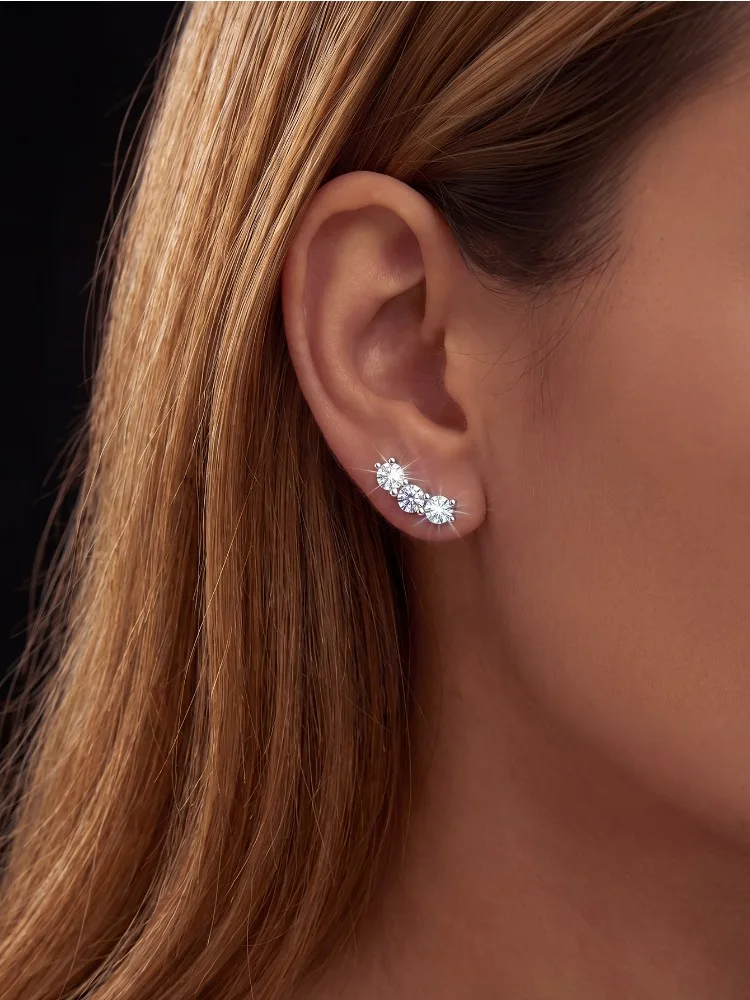 Glänzende 0,6CT gebogene Echt-Moissanit-Diamant-Ohrringe für Damen, echtes 925er Sterlingsilber, Geschenk für Dating, Party, edler Schmuck – Detail 3