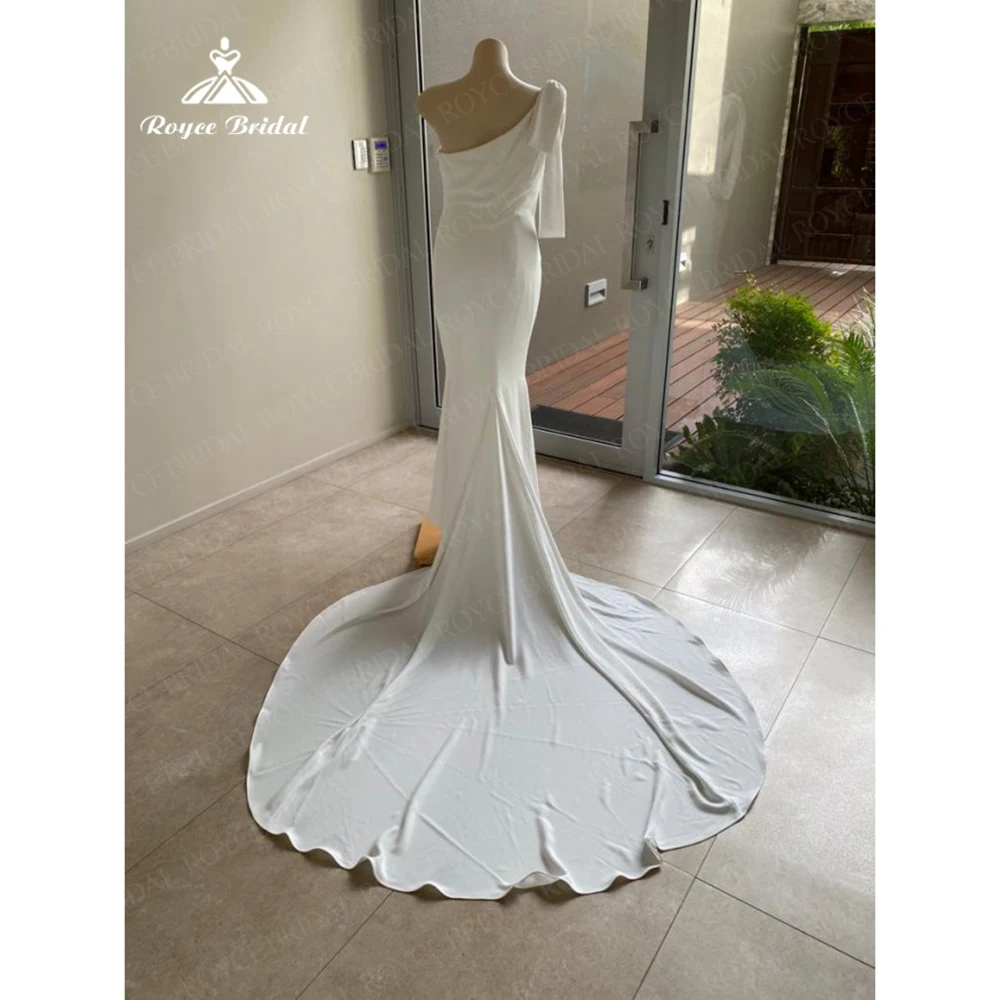 Vestidos de Noiva abiti da sposa con fiocco monospalla guaina sirena senza maniche in raso corte treno aperto indietro abito da sposa elegante