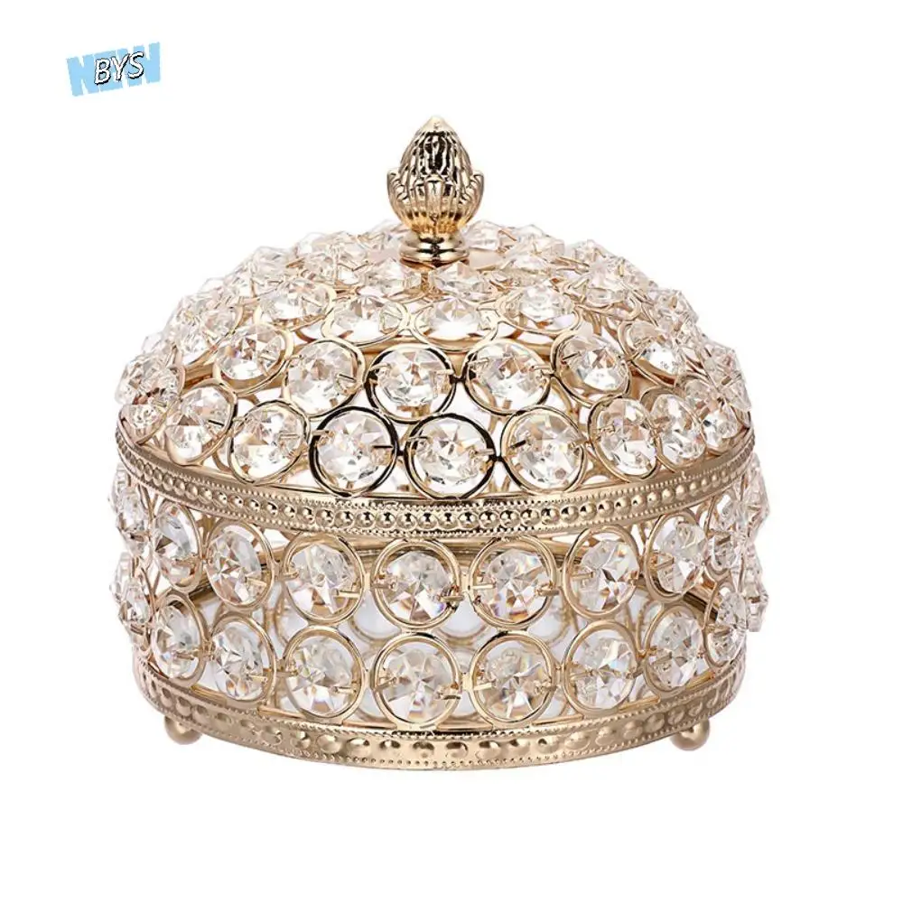 

Luxury Crystal Jewelry Box Sparkling Round Necklace Ring Display Case Glass Mirrored Decorative Case Keepsake Box