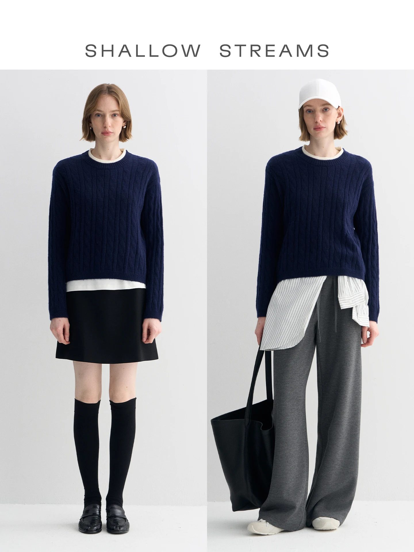 

Lichi's Sea Layered Aesthetic Twist Knit Wool Sweater round Ne Color Blo Fake Two-Piece Women's Autumn Winter Top