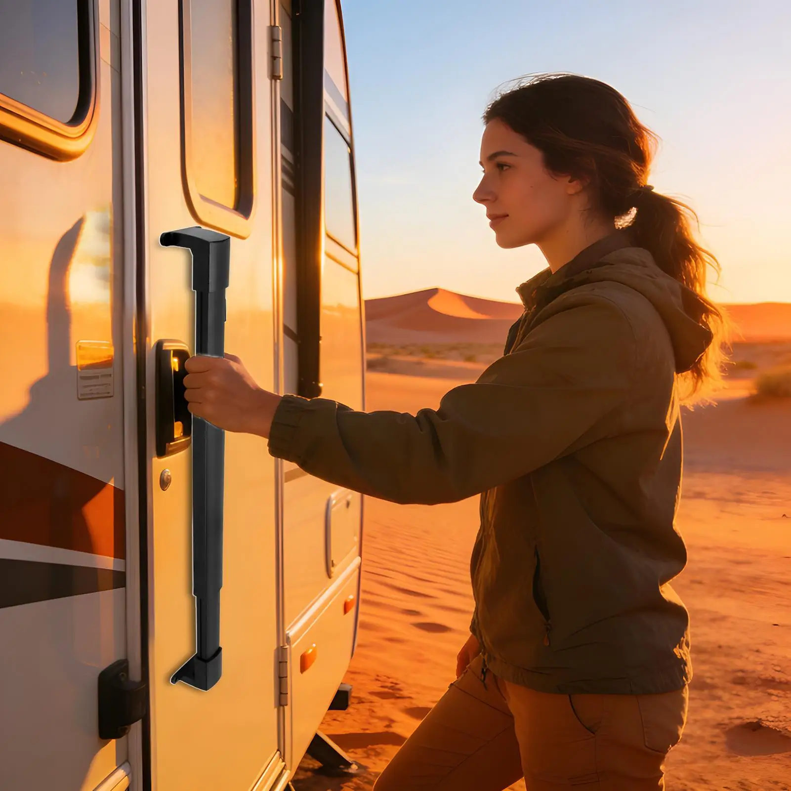 RV Screen Door Handle Grab Bar Adjustable RV Crossbar Screen Door Grab Bar for Trailer Travel Easy Exit Assist Pull Grip Camping