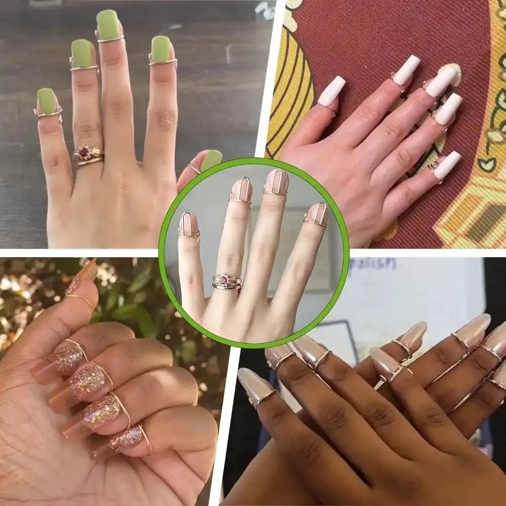 10Pcs Adjustable Nail Rings Removable Reusable Nail Art Decoration Thin Design Comfortable To Wear False Nail Rings