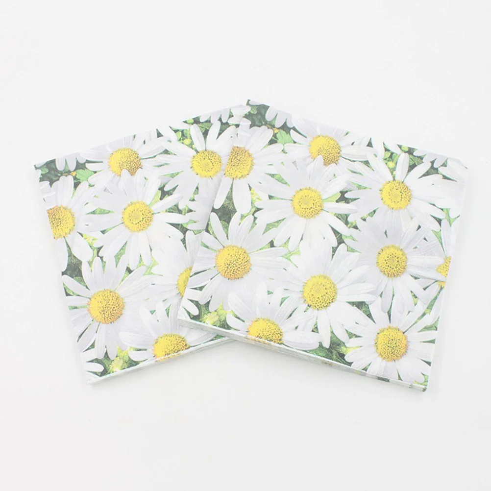 20pcs Party Tissue Napkin Printing Paper Napkin Disposable Daisy Printing Napkin Tissue for Party