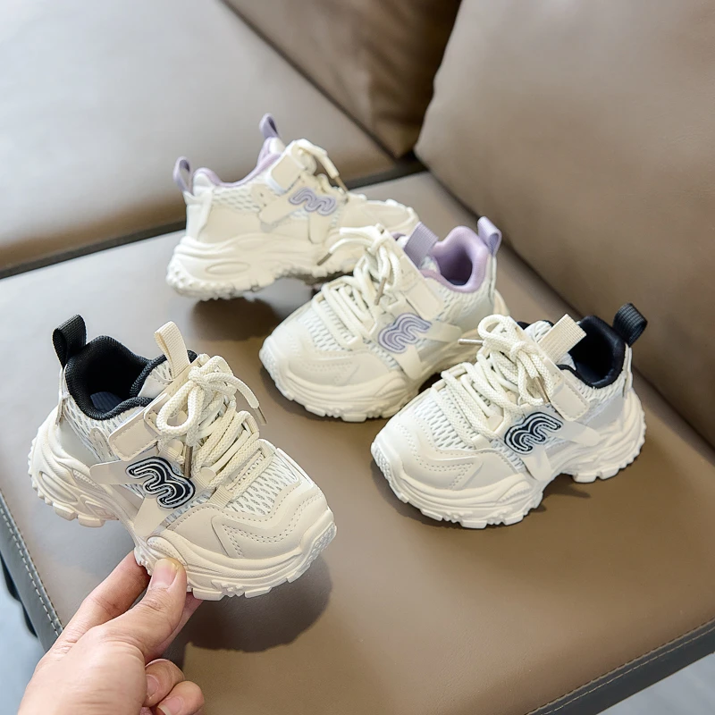 Spring and Autumn Children Sports Shoes Unisex Kids Sneakers Mesh Upper Breathable Basketball Shoes Tennis Casual Flats Footwear