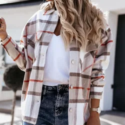 For Women Top Button Jacket Coat Autumn Winter Fashion Casual Vintage Plaid Elegant Single Breasted Long Sleeve Outerwear Tops