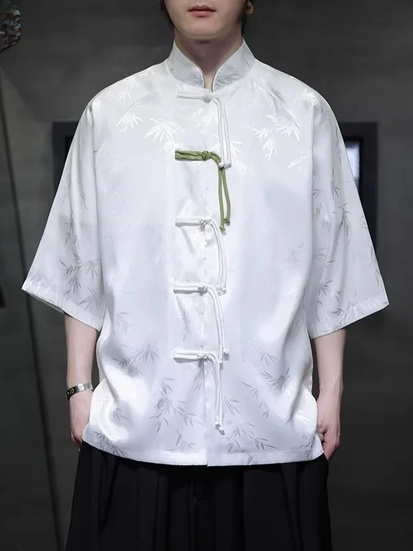 

Ice Silk Bamboo Embroidery ort Sve Men's irt Summer New Chinese Sle Button up Top Thin Breathable