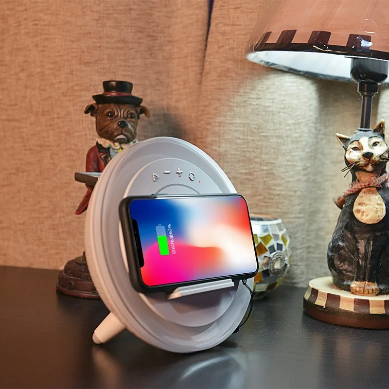 Multi‑Functional Bedside Table Lamp Wireless Phone Charger Bluetooth Speaker Ambient Night Light for Dorm Bedroom Home Use