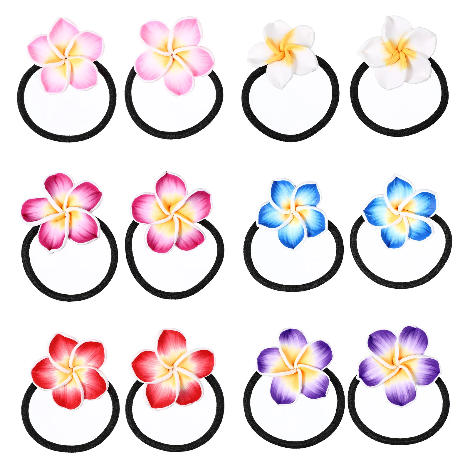 

12Pcs Hawaiian Plumeria Hair Accessories Elastic Bands for Weddings and Festivals Elastic Hair Bands