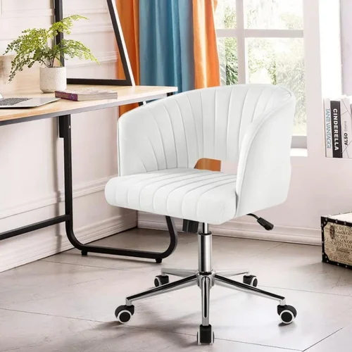 거실 및 침실용 회전 벨벳 책상 의자, 홈 오피스 화장대 의자, 360 ° 회전 팔걸이 골드 베이스 화장대 의자 