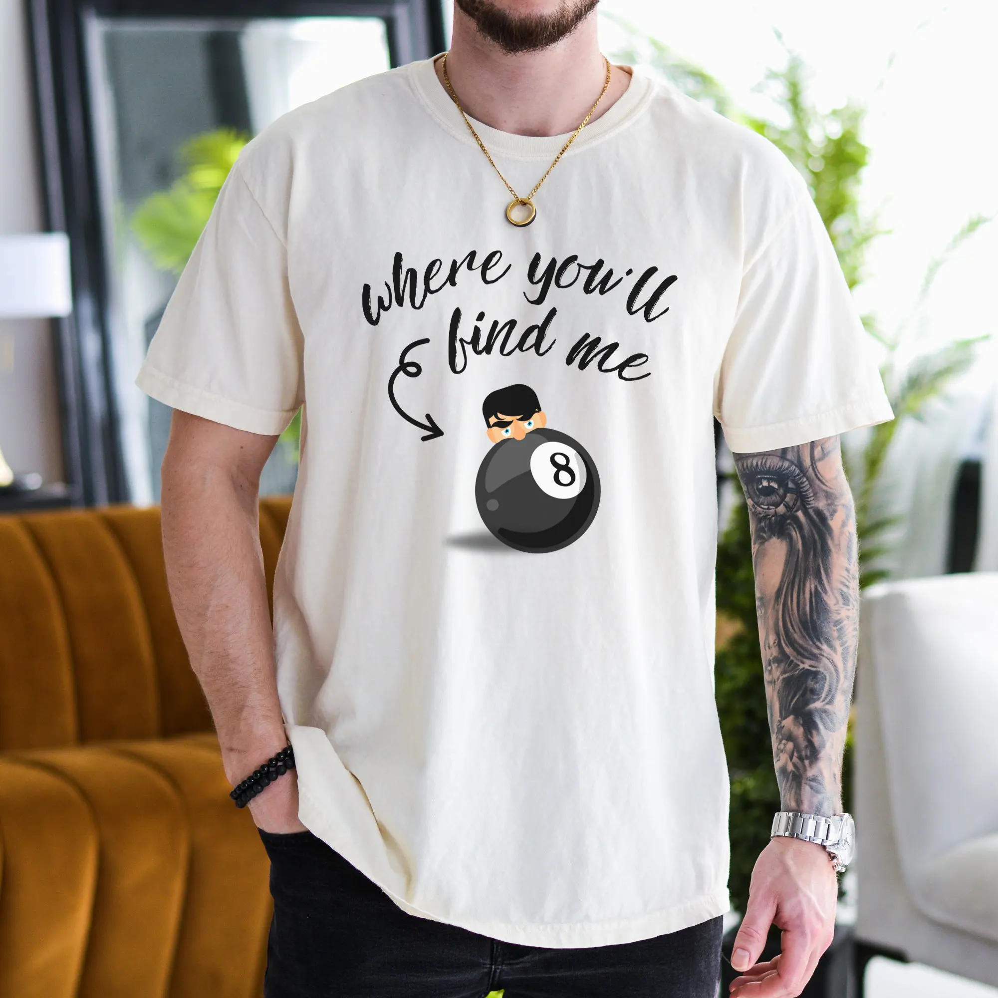 Funny Men's T Shirt Behind the Eight Ball Fun 8 Humorous Anxiety Stressed Out Overwhelmed Comfort Colors Cotton