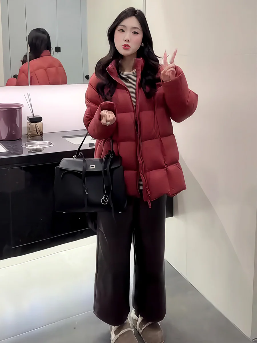 

Red Korean Sle Stand Collar down Jaet Women's Winter Loose Versatile New National Stand 90 White Du down Warm Outerwear