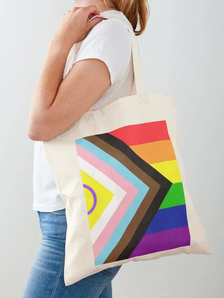 

2021 Intersex-Inclusive Progress Pride Flag Tote Bag hand bag shopper bag women canvas shopping women