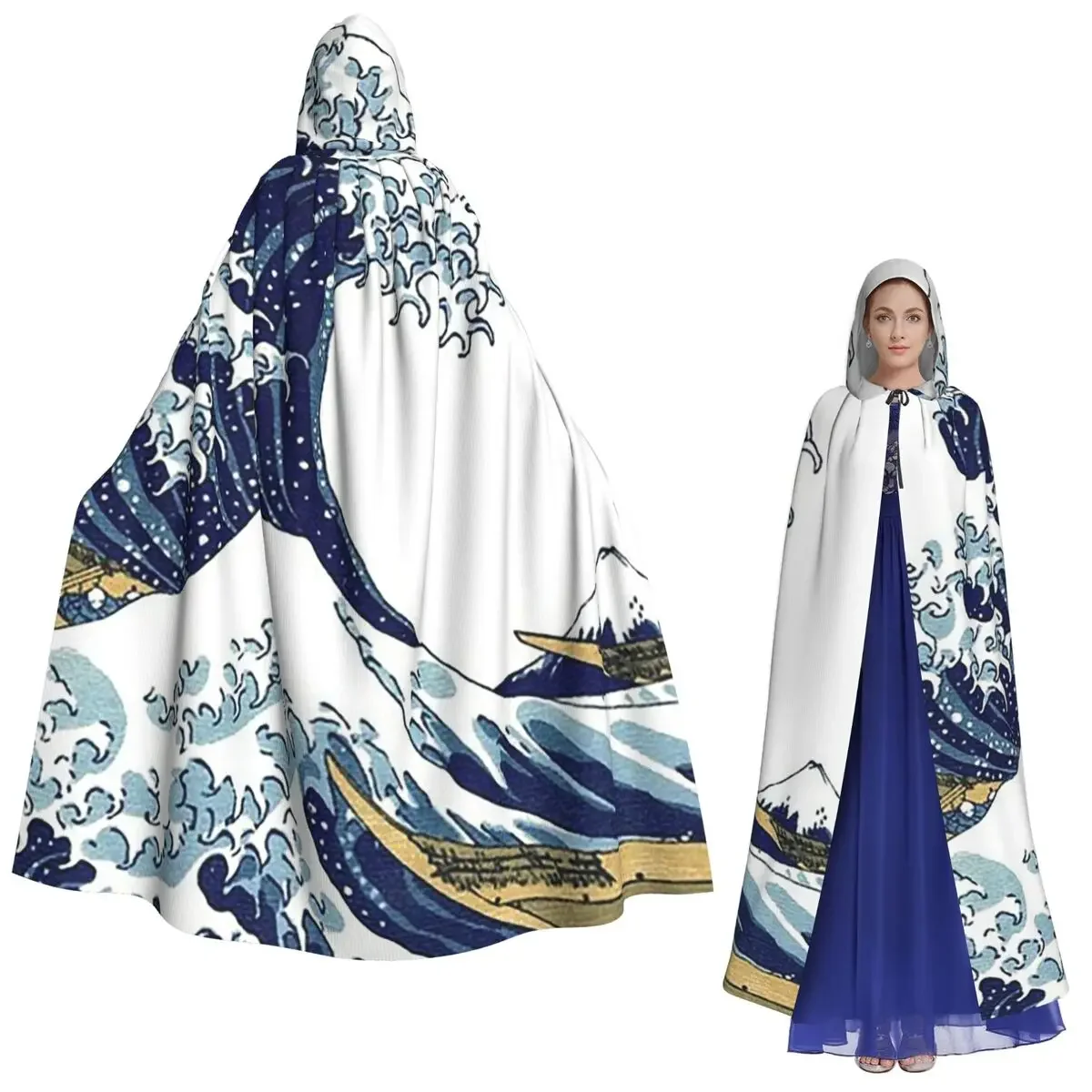 

Длинный плащ с капюшоном «Великая волна Канагавы», средневековый костюм ведьмы, накидка для косплея, накидка на Хэллоуин, вампир, для взрослых, унисекс
