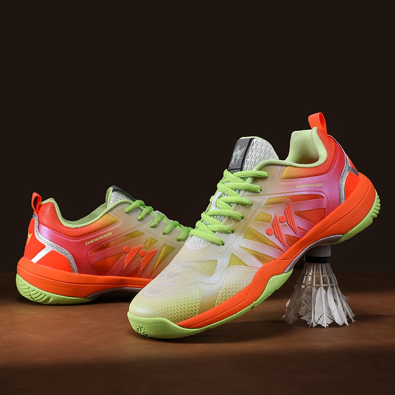 

Брендовая модная оранжевая мужская обувь для бадминтона, качественная дышащая волейбольная обувь для пар, мужские кроссовки, профессиональные мужские кроссовки для спортзала