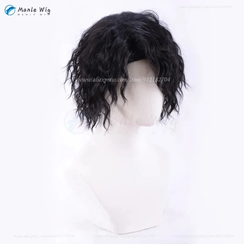 qq681Anime Wigs Short Wave Black Fluffy Sakusa Kiyoomi Cosplay Heat Resistant Hair Halloween Wig + Wi