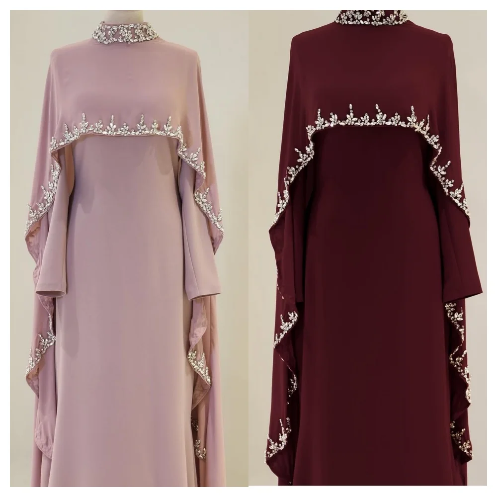 customizedCustomized Delicate Jersey Evening Dress Temperament Crew Neck Long Sleeves Party Dress Exquisite Floor Length Celebri image 2