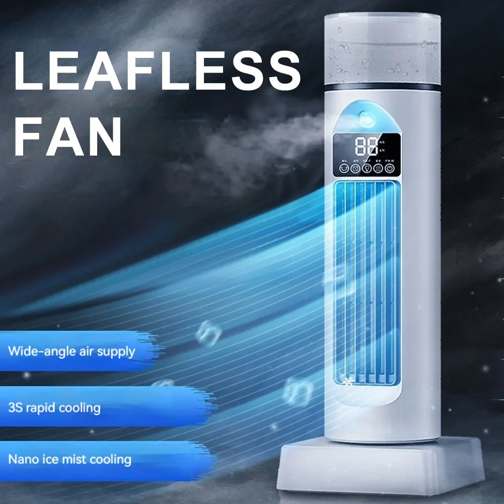Ventilador de torre de escritorio sin aspas, aire acondicionado de refrigeración, ventilador de pie, ventilador eléctrico portátil de 6 velocidades de viento, Enfriador de aire para el hogar y la Oficina