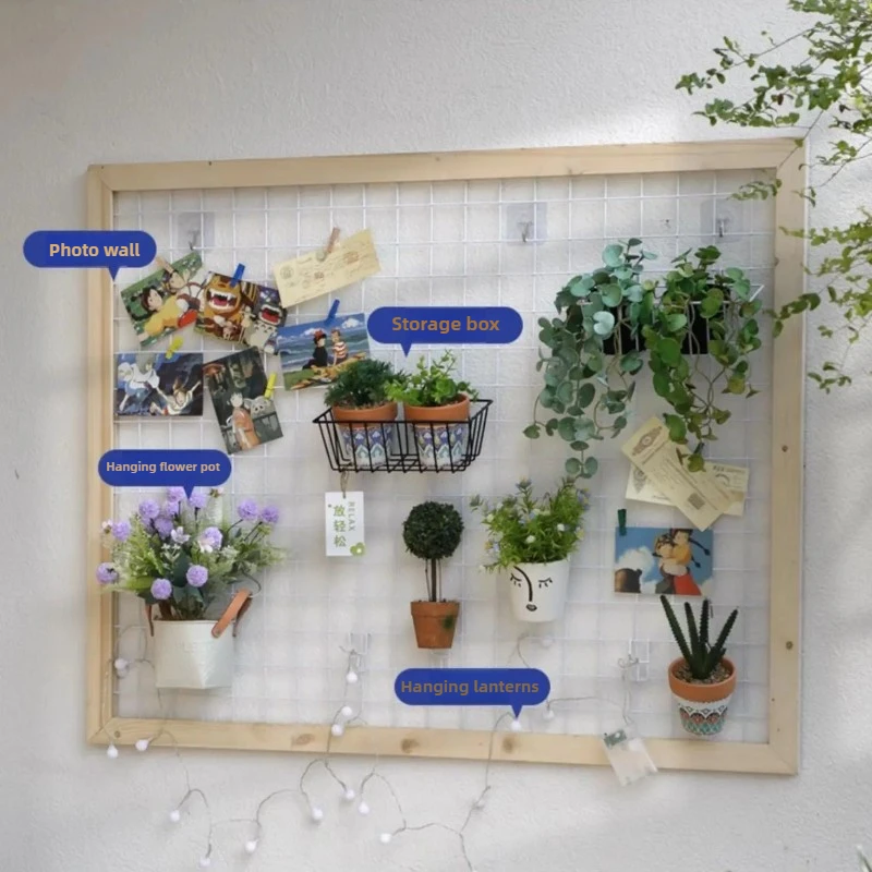 Wooden Wall Plant Stand - Rustic Grid Shelving for Indoor Outdoor Plants Space-Saving, Heavy-Duty Hanging, Decorative Organizer image 4