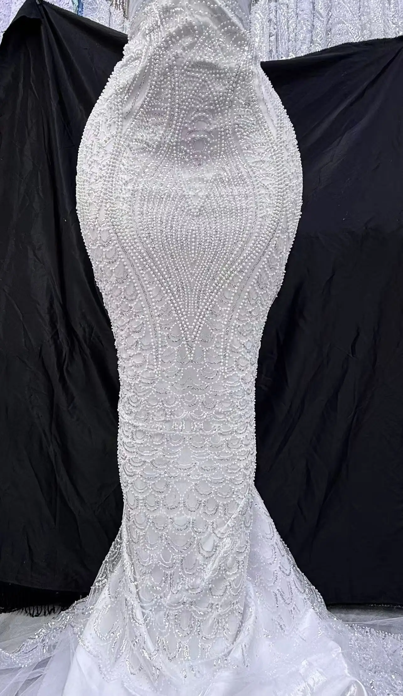 African Sequins Lace Fabrics Fashion Nigerian Embroidery Beaded Tulle Lace Fabric High Quality Sewing Cloth Party Dress 5 Yards