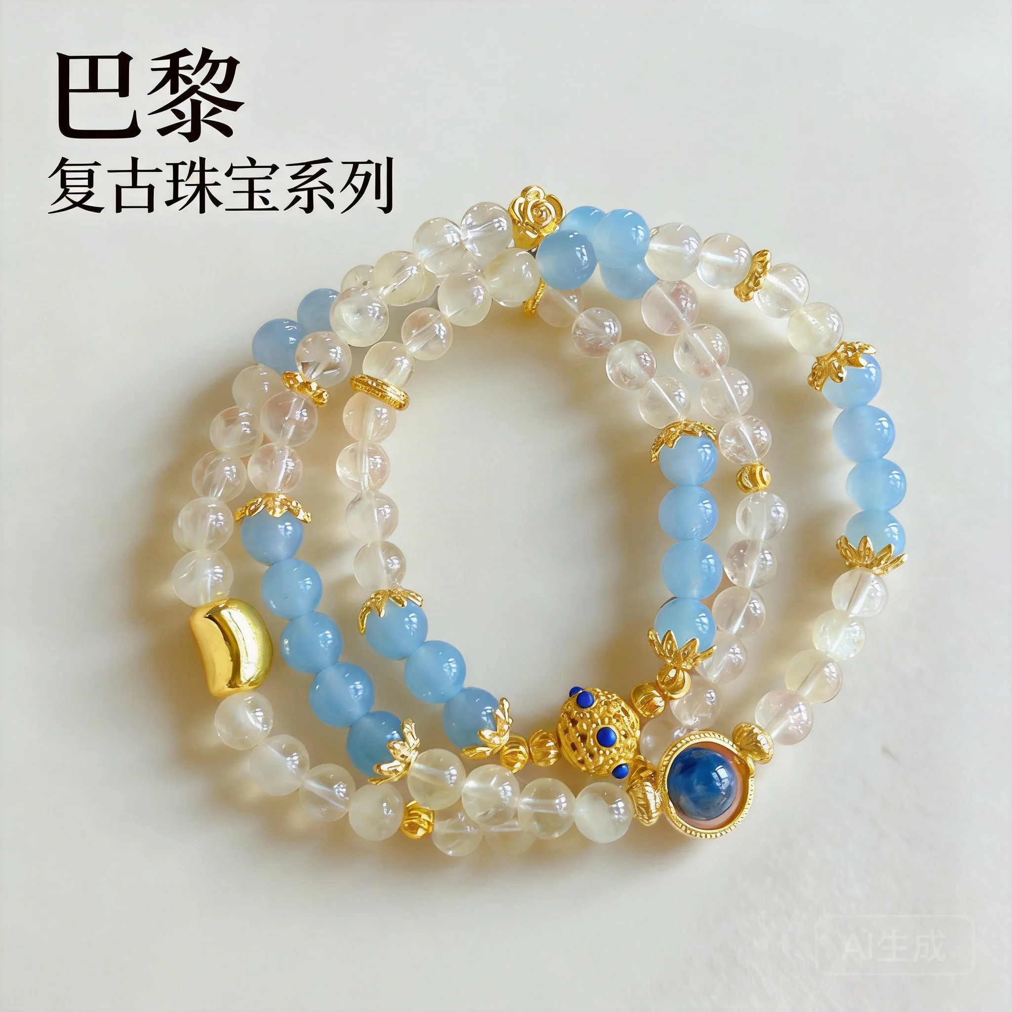 

Chinese Style Lucky Blessing Natural Citrine Blue Chalcedony Double Layer Beaded Bracelet 6-7mm Women Good Fortune Wealth Summer
