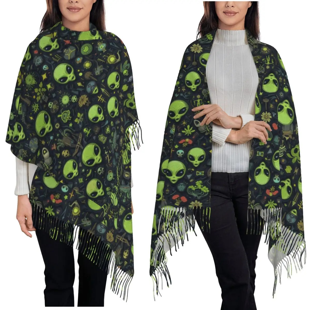 에스탐폴리스 컬렉션 에일리언 스카프 태슬 스카프 여성용 부드럽고 따뜻한 숄 및 랩 롱 가을 겨울 숄 랩