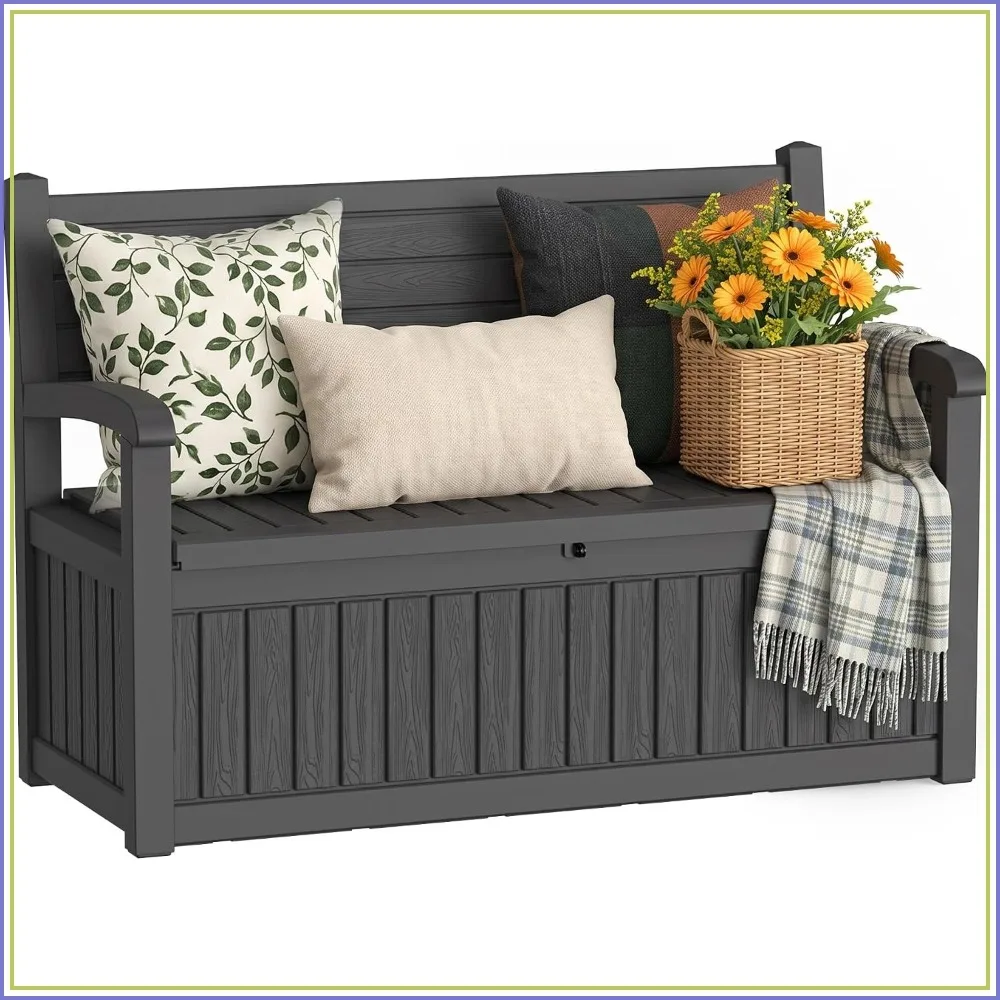 Outdoor Storage Bench for Patio Garden, Resin Plastic Seating with Hinged Lid