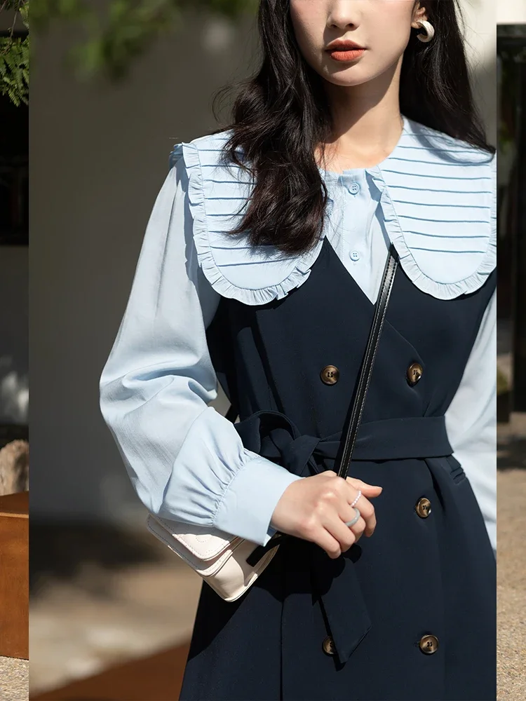 MISHOW Spring Vest Dress Korean Doll Collar Shirt 2PCS Set Long Sleeve Elegant Shirt Female Clothing sold separate MXB12C0199