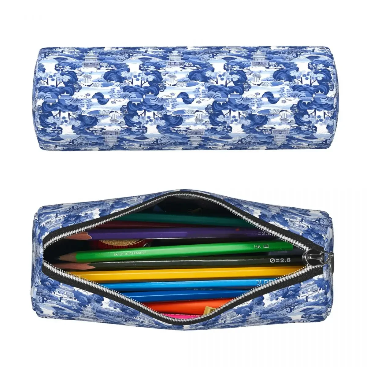 Chinoiserie Pattern Pencil Case for Students Gifts Cylinder Pen Box Pencil Bag Pencil Pouch