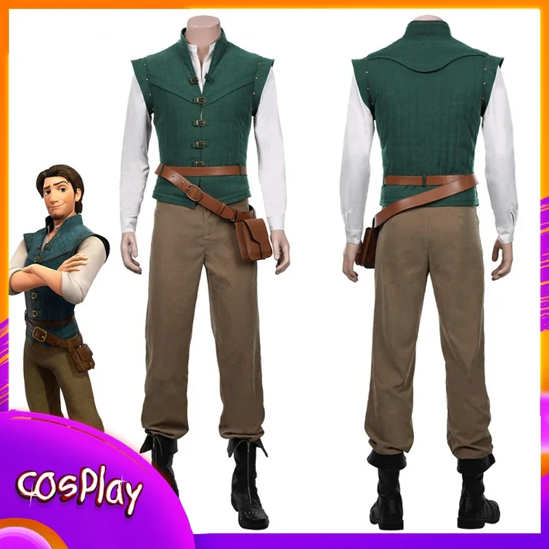 Flynn Rider Cosplay Costumes Adult Outfit Jacket Shirt Vest Pants Belt Bag Full Set Halloween Comic-Concarnival Party Suit Gift