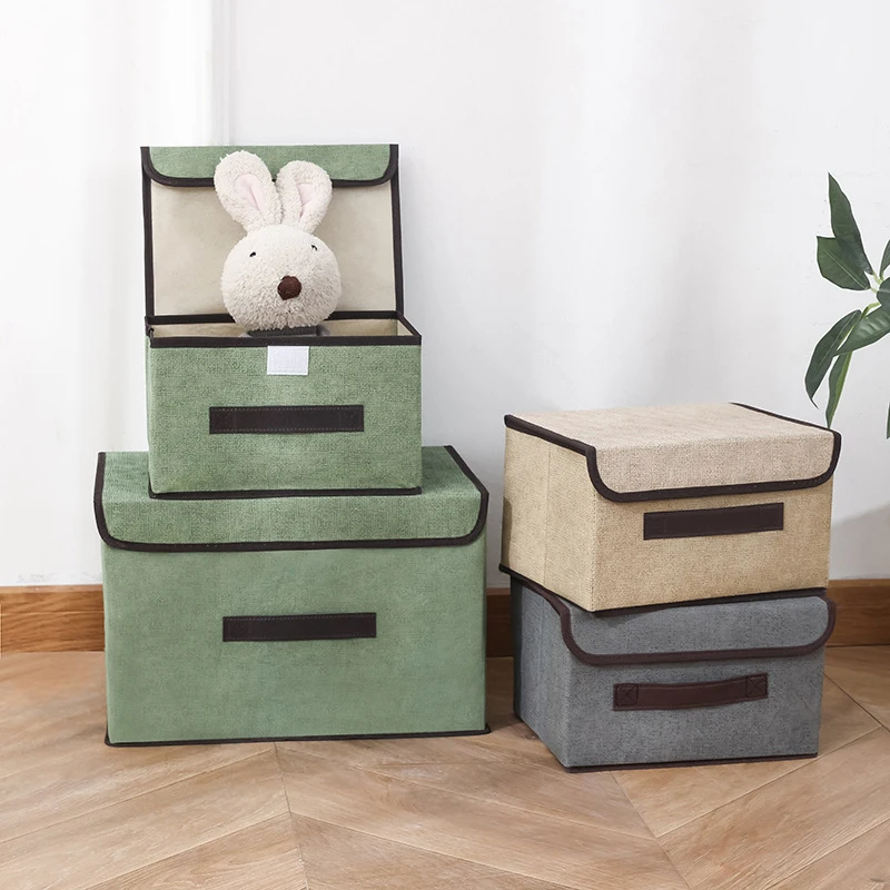 Non-woven Fabric Fold Storage Box Bedroom Wardrobe Toy Clothes Sundries Organizer with Cover Underwear Sock Home Accessories
