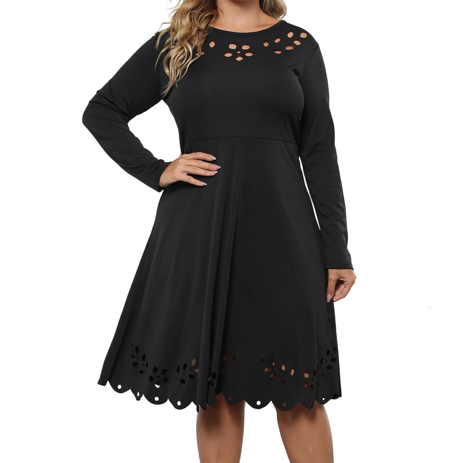 

Женское платье миди с длинным рукавом, однотонное свободное осеннее свободное свободное платье с круглым вырезом