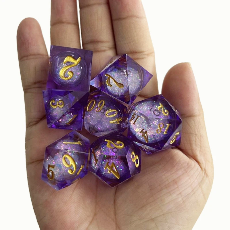 7PCS/Set Purple Liquid Flow Core Dice Eyeball Sharp Edge D+D Dices for Role Playing Table Games Dungeon and Dragon Pathfinder