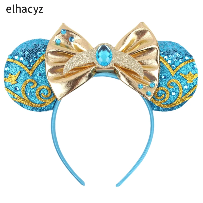 Disney Aladdin Mausohren-Stirnbänder für Frauen, 5'' Pailletten-Schleifen, Festival-Party-Kopfbedeckung, Dekoration, Mädchen, Kinder, DIY-Haarschmuck