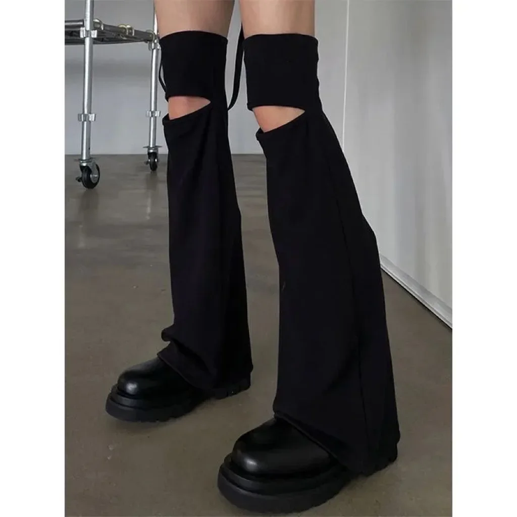 

New White Hollow Leg Cover Hot Sports Punk Leg Gothic Letter Warmer Women Casual Rock Punk Harajuku Long Tube Wide Leg Socks