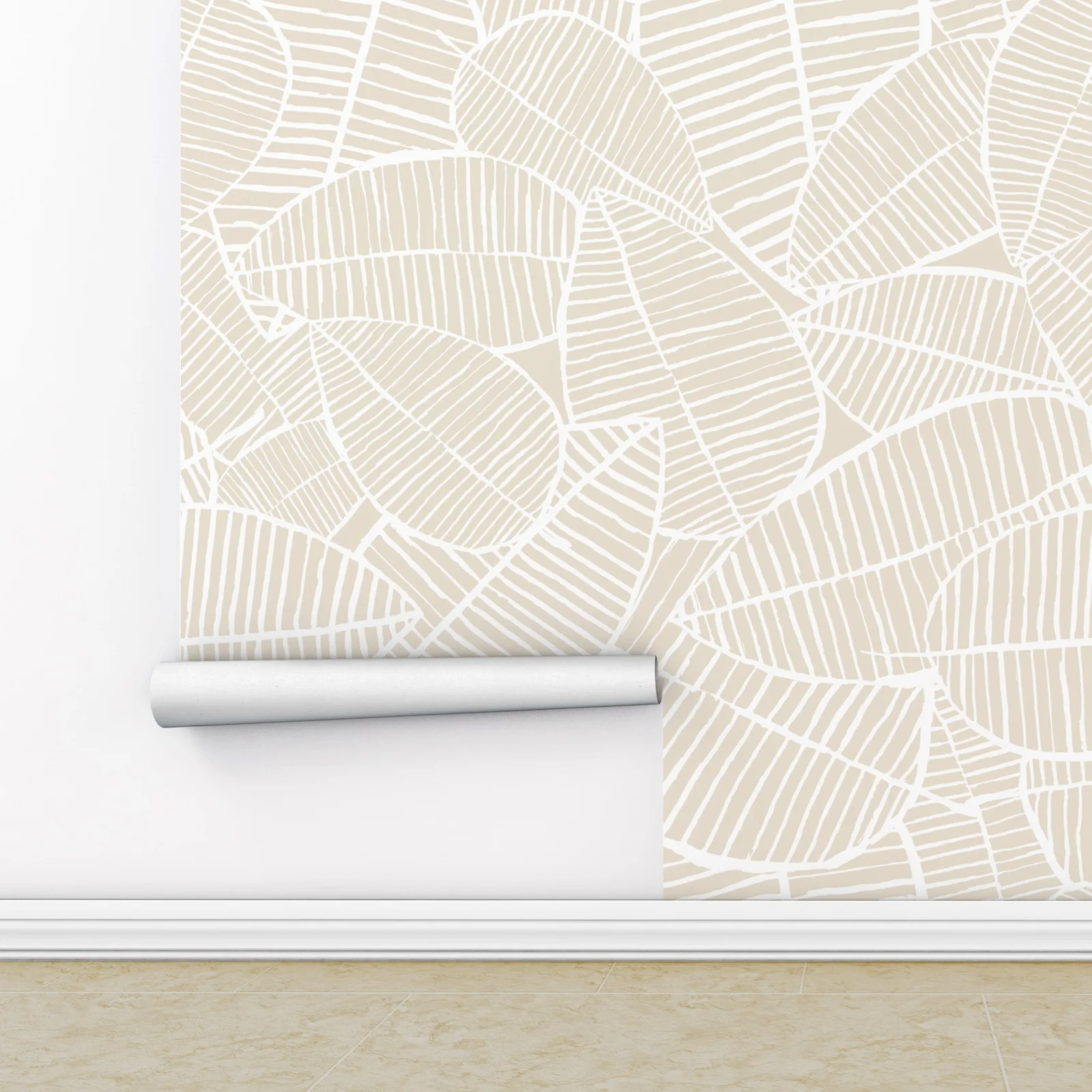 Scandinavian Leaves, Pastel Beige Leaves Wallpaper,Botanical Wall Decor, Peel and Stick Wallpaper For Modern Wall Art Home Decor