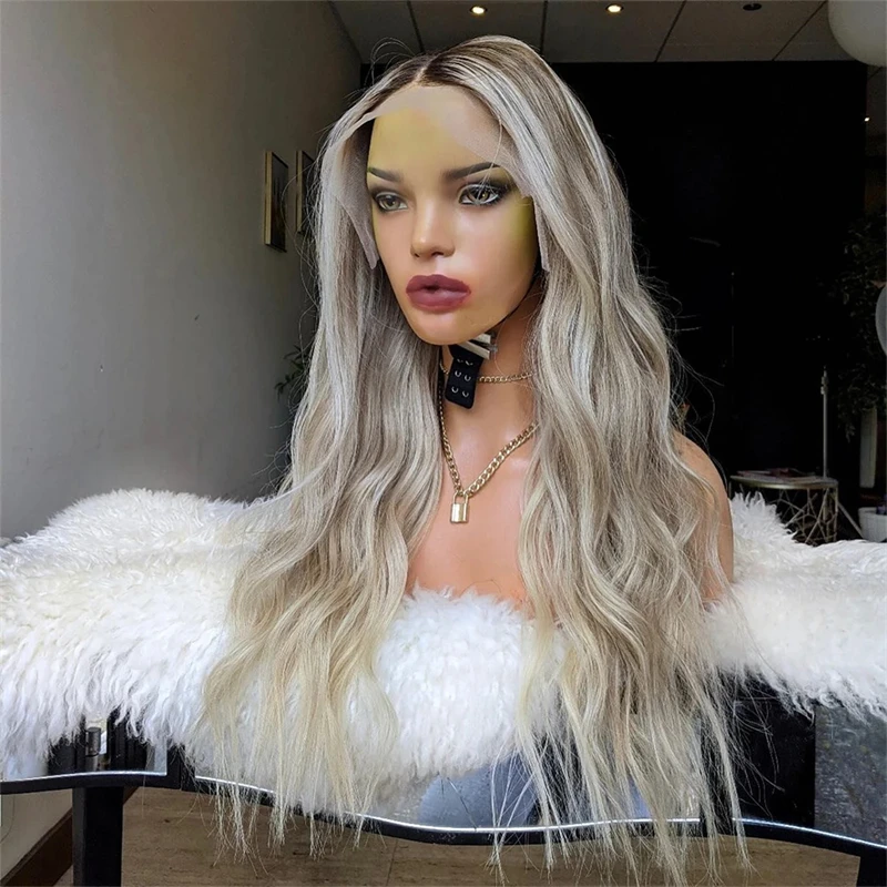 Ash Blonde Colorido Natural Wavy Lace Front Wig para Mulheres, Cabelo Humano Glueless, Straight Bob Perucas, HD Transparente, 13x4