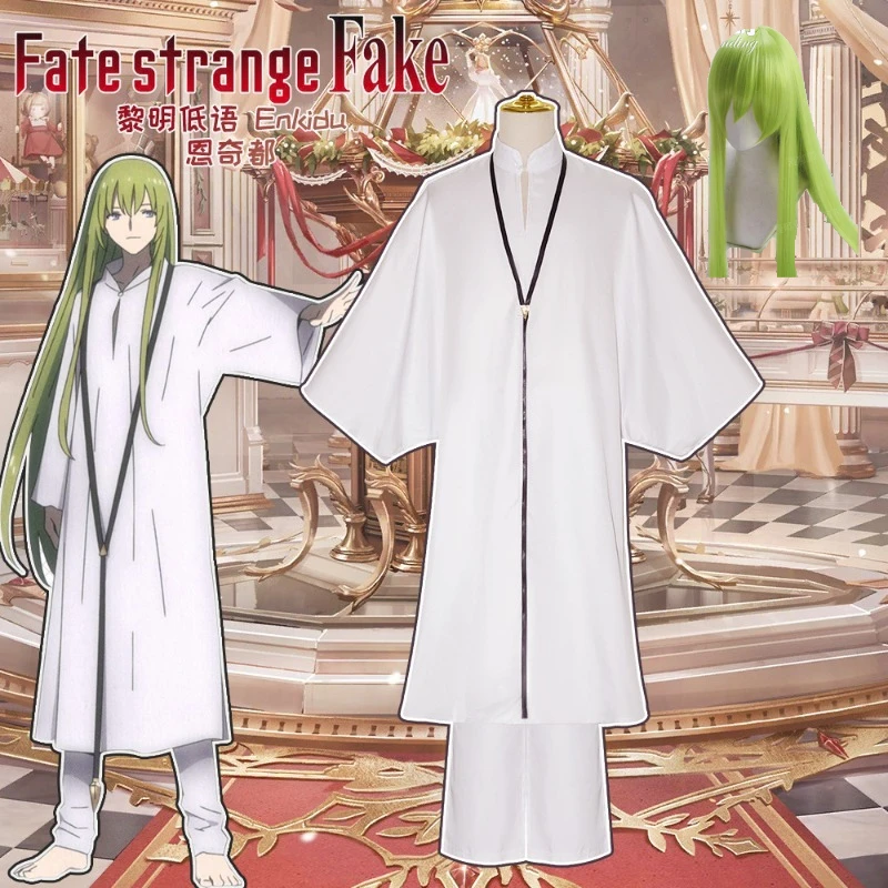 

Long Green Hair Robe Cosplay Costume Fate strange Fake Enkidu Whisper of Dawn Full Set For Women Halloween