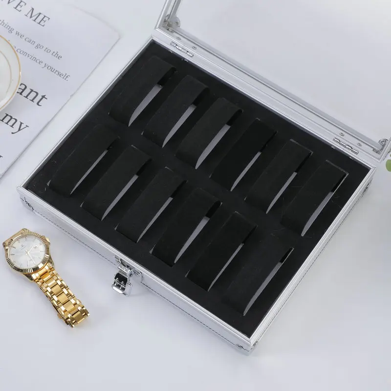 بقعة بالجملة 12 شعرية سبائك الألومنيوم ووتش مربع ووتش صندوق مجوهرات المحمولة المنتجات المعدنية التعبئة مربع عينة عرض مربع