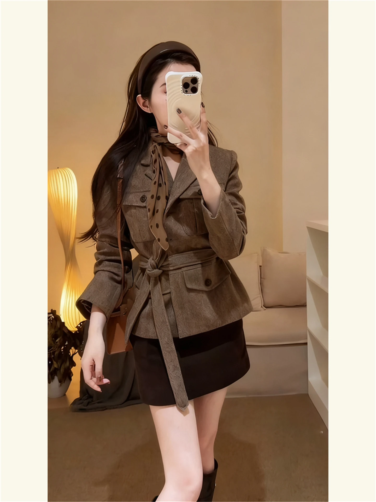 

Retro Luxury Sle Women's Jaet Unique Attractive Korean ort Coat Belted Waist Design Faionable Trendy Outerwear