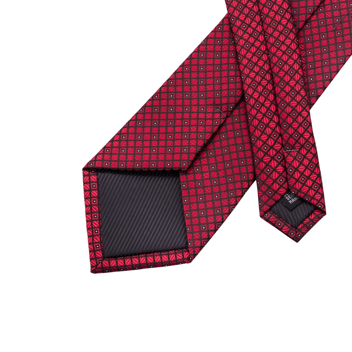 Hi-Tie-corbata de boda de seda a cuadros roja y burdeos para hombre, gemelos prácticos, regalo, corbata para hombre, moda, fiesta de negocios, Dropshiping